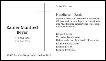 Todesanzeige von Rainer Manfred Beyer von Westfälische Nachrichten