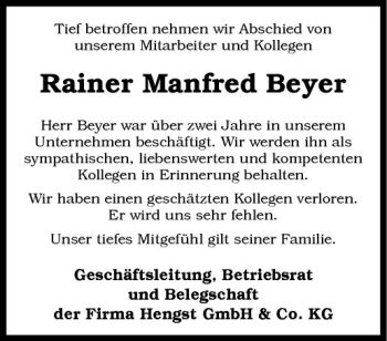 Todesanzeige von Rainer Manfred Beyer von Westfälische Nachrichten