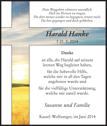 Todesanzeige von Harald Hanke von HNA