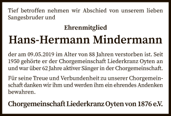 Todesanzeige von Hans-Hermann Mindermann von SYK