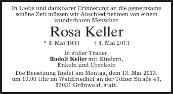 Todesanzeige von Rosa Keller von merkurtz