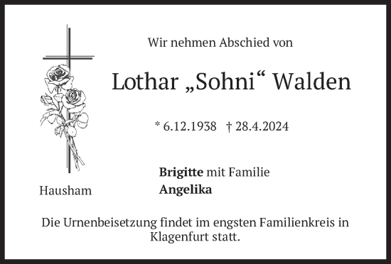 Todesanzeige von Lothar Walden von merkurtz