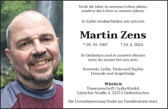 Todesanzeige von Martin Zens von trierischer_volksfreund