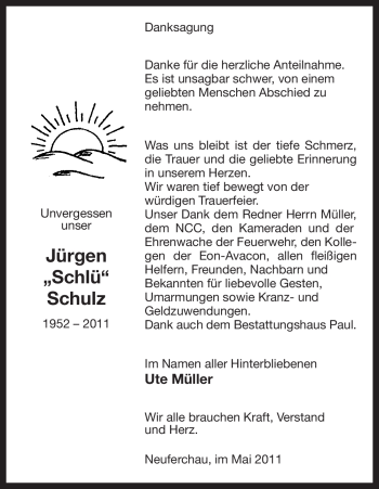 Todesanzeige von Jürgen Schulz von ALLGEMEINE ZEITUNG UELZEN