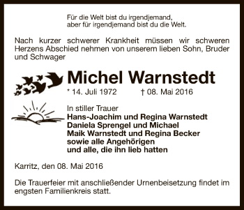 Todesanzeige von Michel Warnstedt von Uelzen