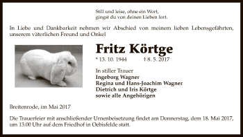 Todesanzeige von Fritz Körtge von Uelzen