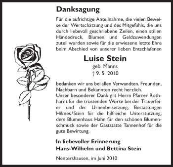 Todesanzeige von Luise Stein von HNA