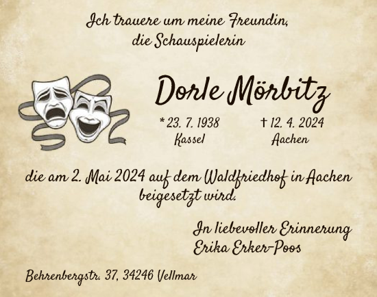 Todesanzeige von Dorle Mörbitz von HNA