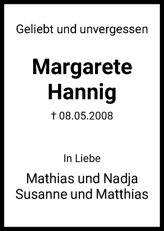 Todesanzeige von Margarete Hannig von HNAHNA