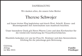 Todesanzeige von Therese Schwojer von merkurtz
