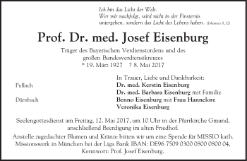 Todesanzeige von Josef Eisenburg von merkurtz