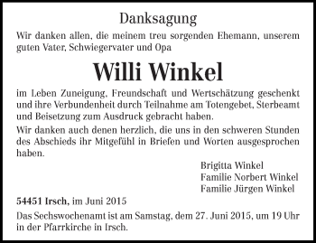 Todesanzeige von Willi Winkel von trierischer_volksfreund
