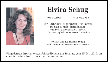 Todesanzeige von Elvira Schug von trierischer_volksfreund